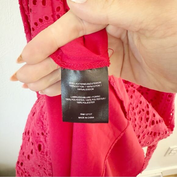 Badgley Mischka Red Eyelet Midi Dress Sz 6 - Picture 8 of 9